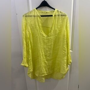 Eileen Fisher Linen Tunic Neon Yellow Size L/XL EUC Summer Beach Coverup